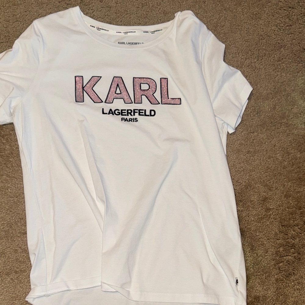 Karl Lagerfeld Kids White T-Shirt with Pink Logo